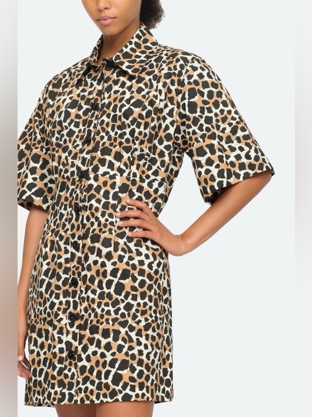 NWT SEA New York Apollo Shirt Dress Natural Leopard Print Women’s Size 2 - Picture 4 of 8